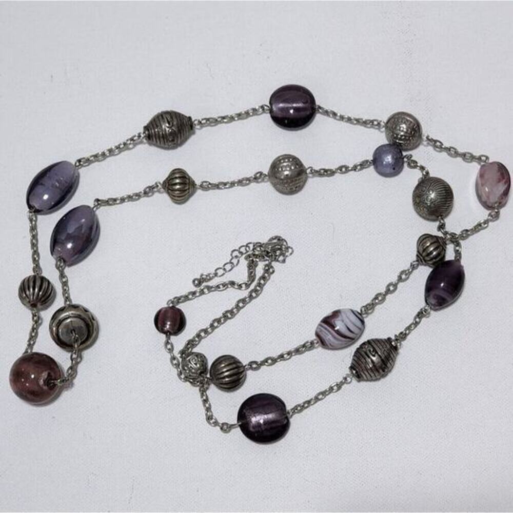 WHBM‎ purple and silver tone long beaded necklace